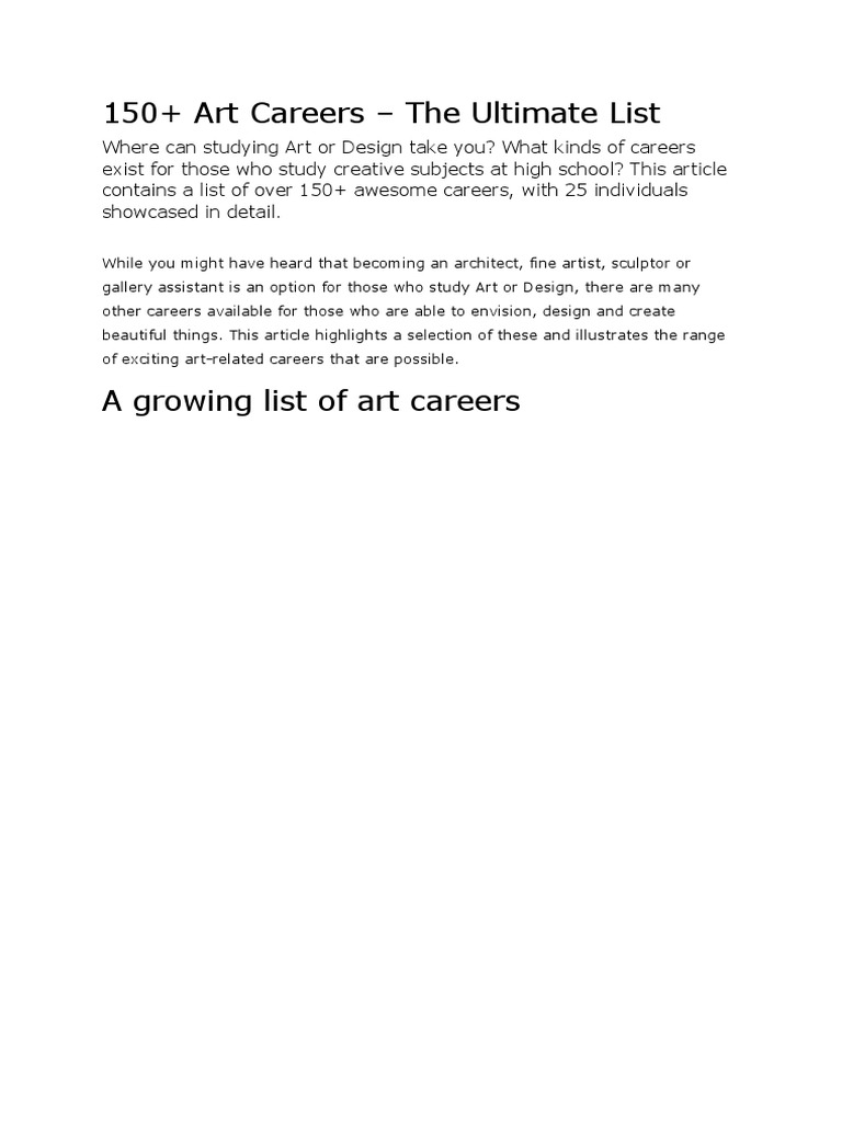150 Art Careers The Ultimate List 150 Art Careers The Ultimate List