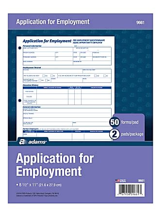 Adams Application For Employment Pack Of 2 Office Depot Adams Application For Employment Pack Of 2 Office Depot