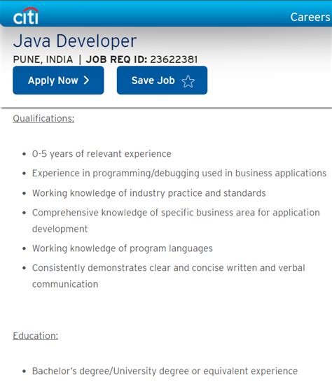 Citi Recruitment 2023 Hiring Applications Development Java Developer Bachelor S Degree Pune 7Lpa W3hiring