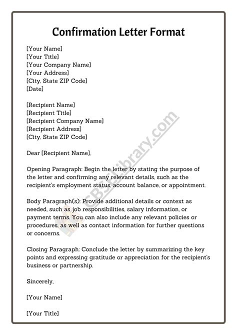 Confirmation Letter Letter Of Confirmation Format Samples Templates