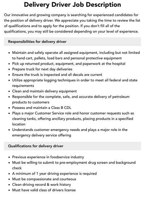 Delivery Driver Job Duties