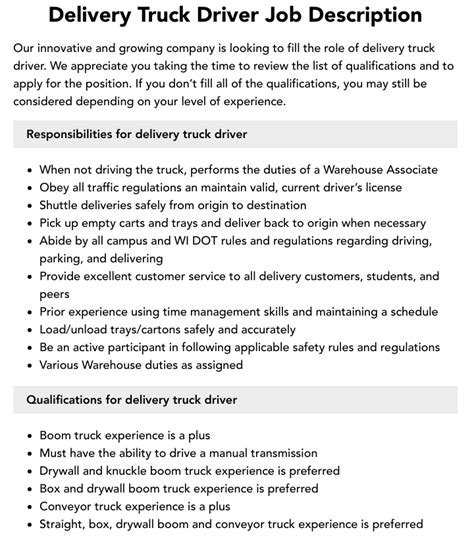 Delivery Truck Driver Job Description Velvet Jobs Delivery Truck Driver Job Description Velvet Jobs