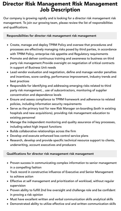 Director Risk Management Risk Management Job Description Velvet Jobs Director Risk Management Risk Management Job Description Velvet Jobs