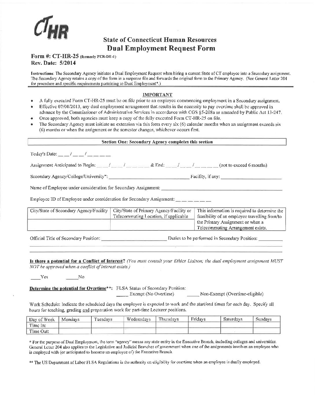 Fillable Online State Of Ct Human Resources Dual Employment Request Fillable Online State Of Ct Human Resources Dual Employment Request