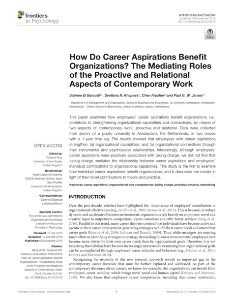 Frontiers How Do Career Aspirations Benefit Organizations The Mediating Roles Of The Proactive And Relational Aspects Of Contemporary Work