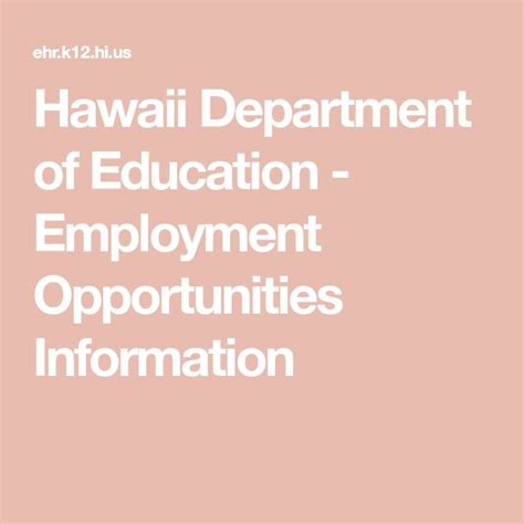 Hawaii Department Of Education Employment Opportunities Information