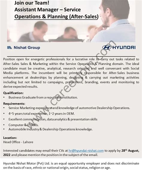 Hyundai Nishat Motor Pvt Ltd Jobs Assistant Manager Hyundai Nishat Motor Pvt Ltd Jobs Assistant Manager