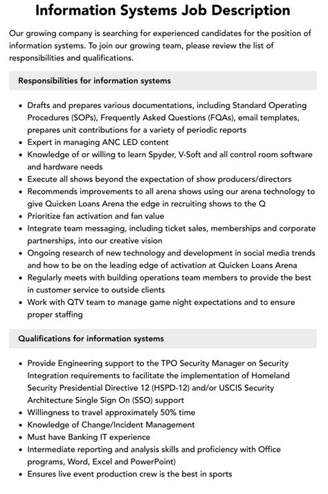 Information Systems Job Description Velvet Jobs Information Systems Job Description Velvet Jobs