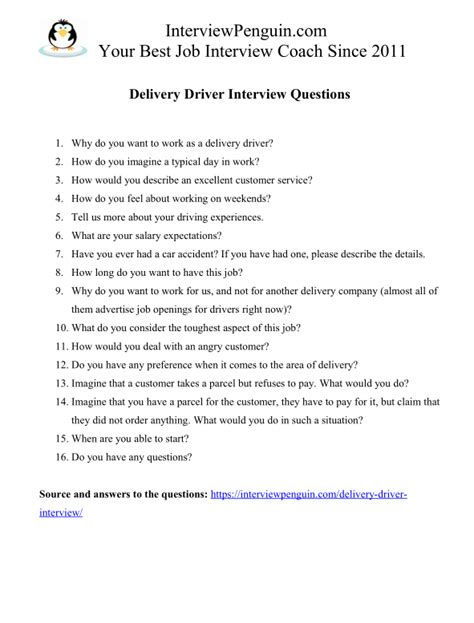 Interview Questions For Delivery Drivers