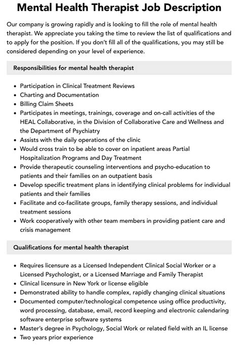 Mental Health Therapist Job Description Velvet Jobs Mental Health Therapist Job Description Velvet Jobs