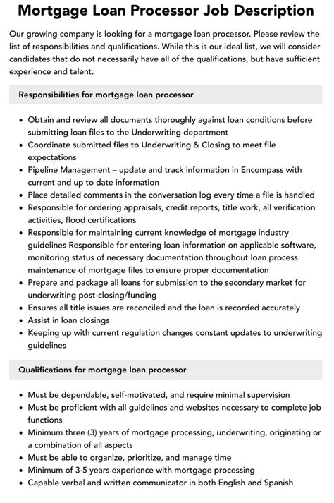 Mortgage Processor Job Description Velvet Jobs Mortgage Processor Job Description Velvet Jobs