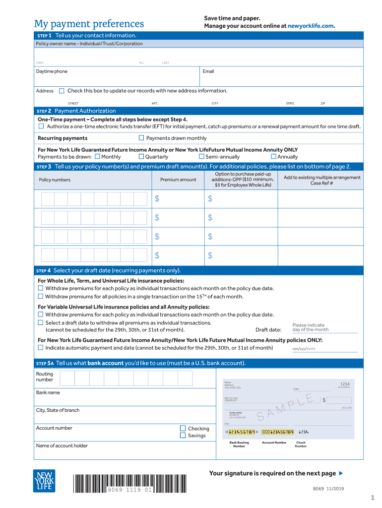 Ny Life Insurance Company My Payment Preferences Form 2019 2025 Fill Ny Life Insurance Company My Payment Preferences Form 2019 2025 Fill