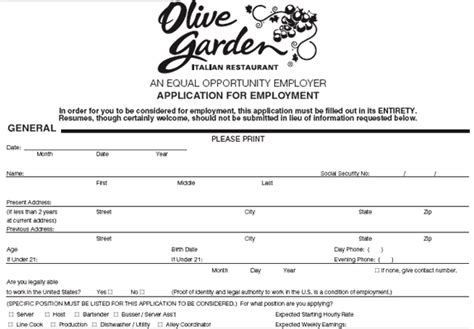 Olive Garden Careers Application