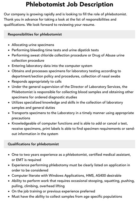 Phlebotomist Job Description Velvet Jobs Phlebotomist Job Description Velvet Jobs