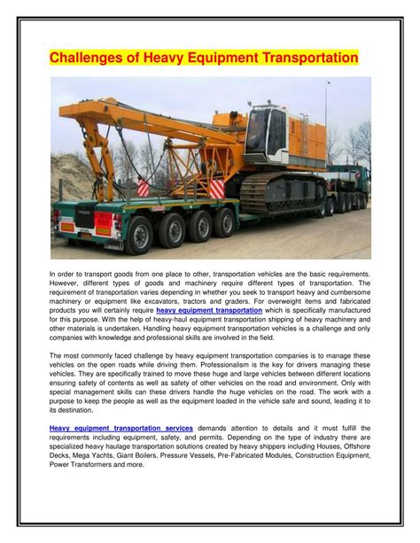 Ppt Heavy Equipment Transportation Powerpoint Presentation Free Ppt Heavy Equipment Transportation Powerpoint Presentation Free