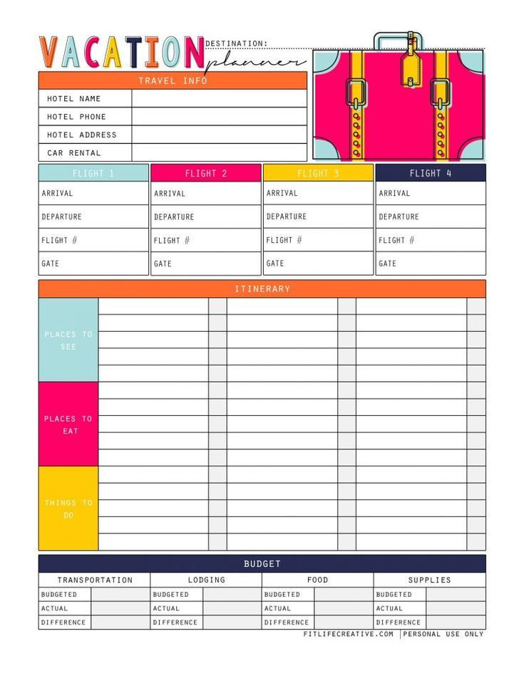 Printable Vacation Planner Printable Vacation Planner