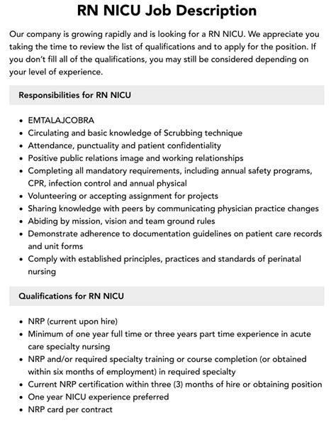 Registered Nurse Nicu Job Description Velvet Jobs