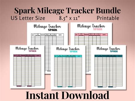Spark Mileage Tracker Printable Log Book Planner Taxes Gig Apps Spark Mileage Tracker Printable Log Book Planner Taxes Gig Apps