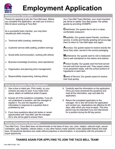 Taco Bell Job Application Fill Out Printable Pdf Forms Online Taco Bell Job Application Fill Out Printable Pdf Forms Online